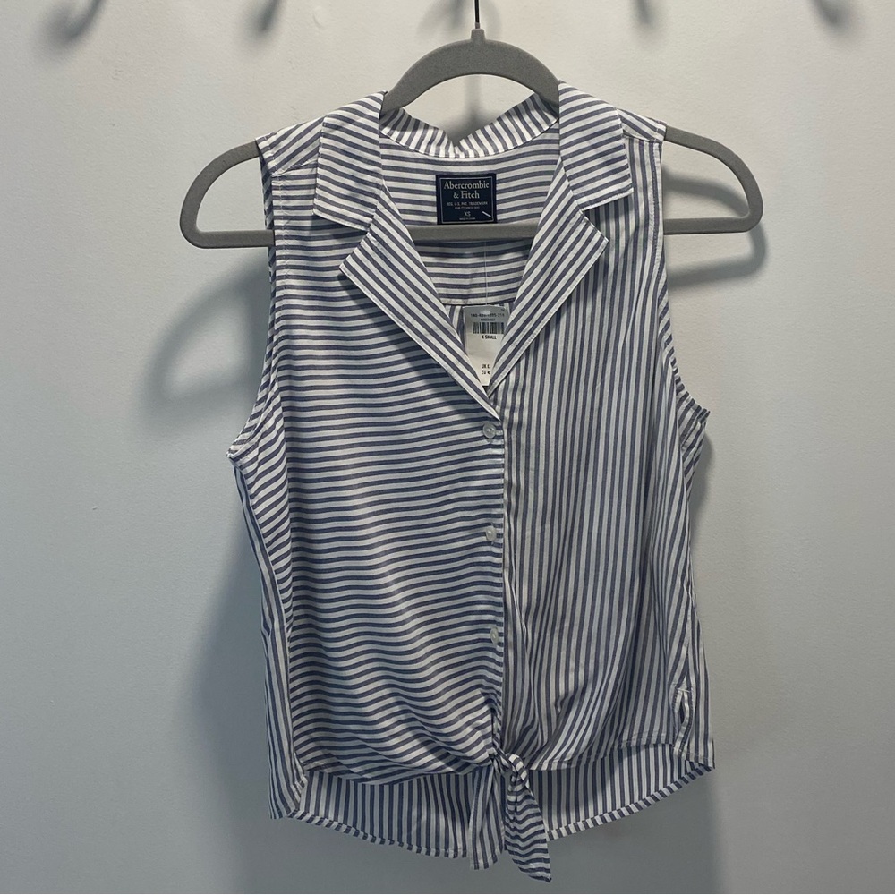 Abercrombie & Fitch Blue and White Striped Sleeveless Blouse
